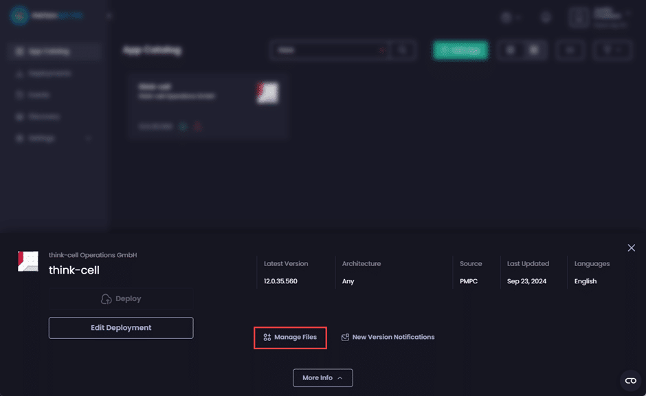 Clicking "Manage Files"