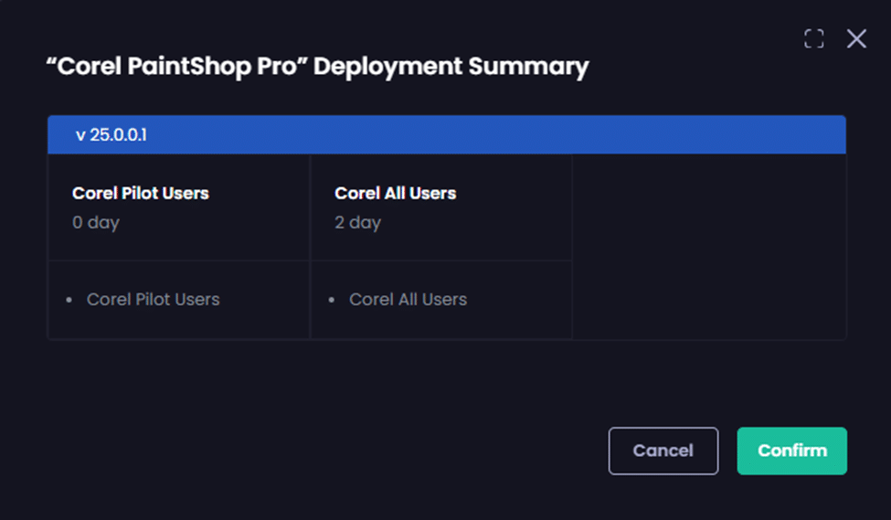 Example "Deployment Summary" showing the effects of the edit