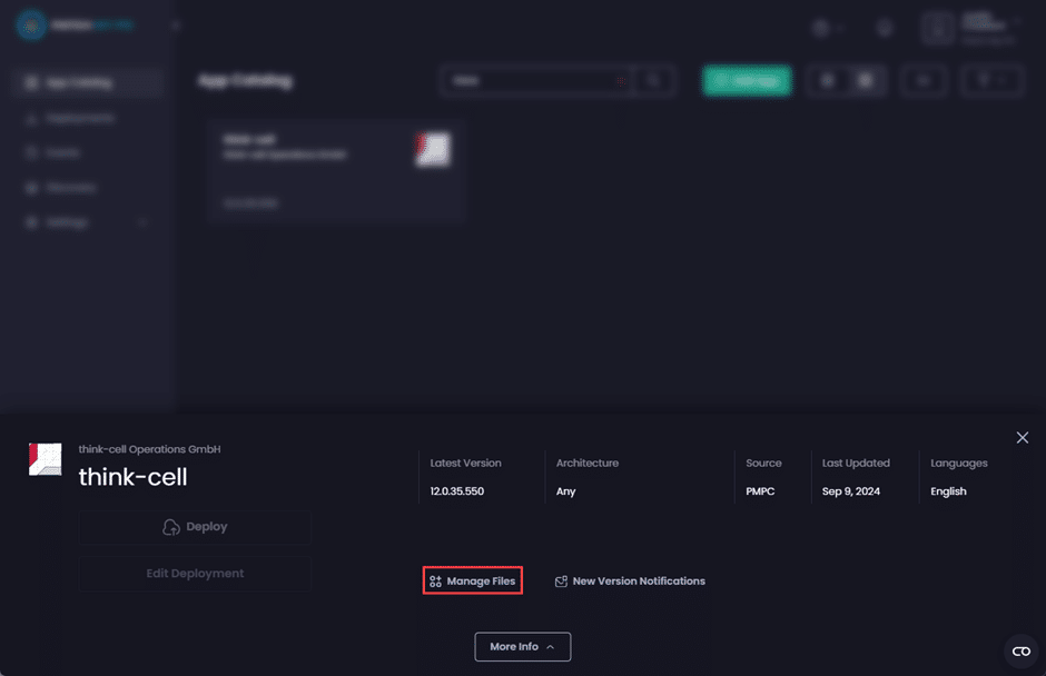 Clicking "Manage Files"