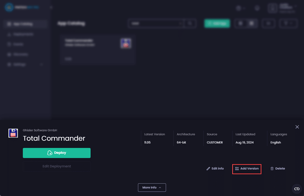 Clicking "Add Version"