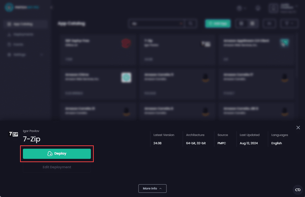 Clicking "Deploy" on the App's properties page