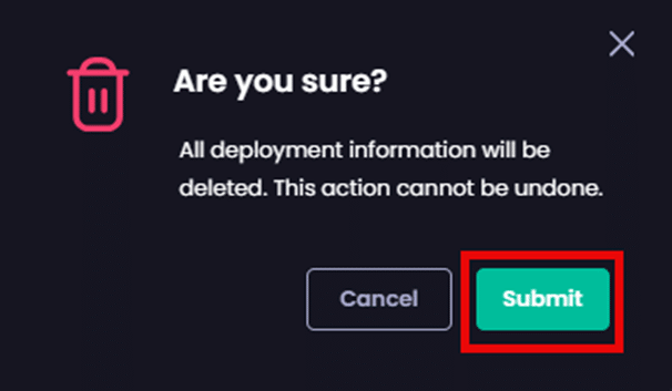 Clicking "Submit" on the "Are you sure?" dialog