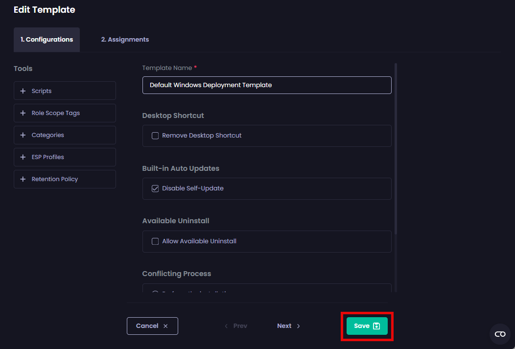 Clicking "Save" to save changes