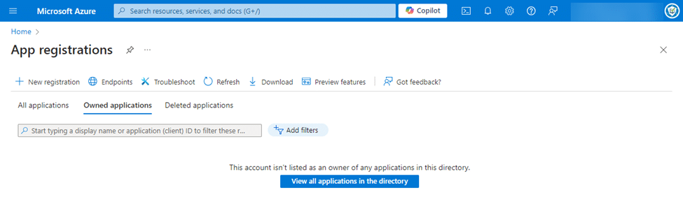Navigating to the "App registrations" blade