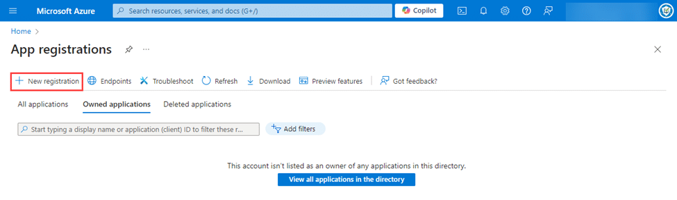 Clicking "New registration"