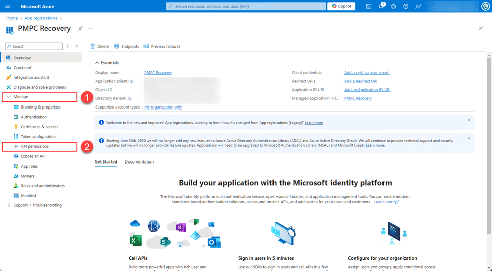 Navigating to "Manage | API Permissions"