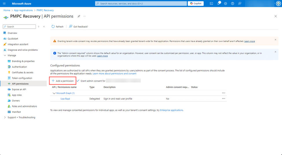 Clicking "Add a permission"