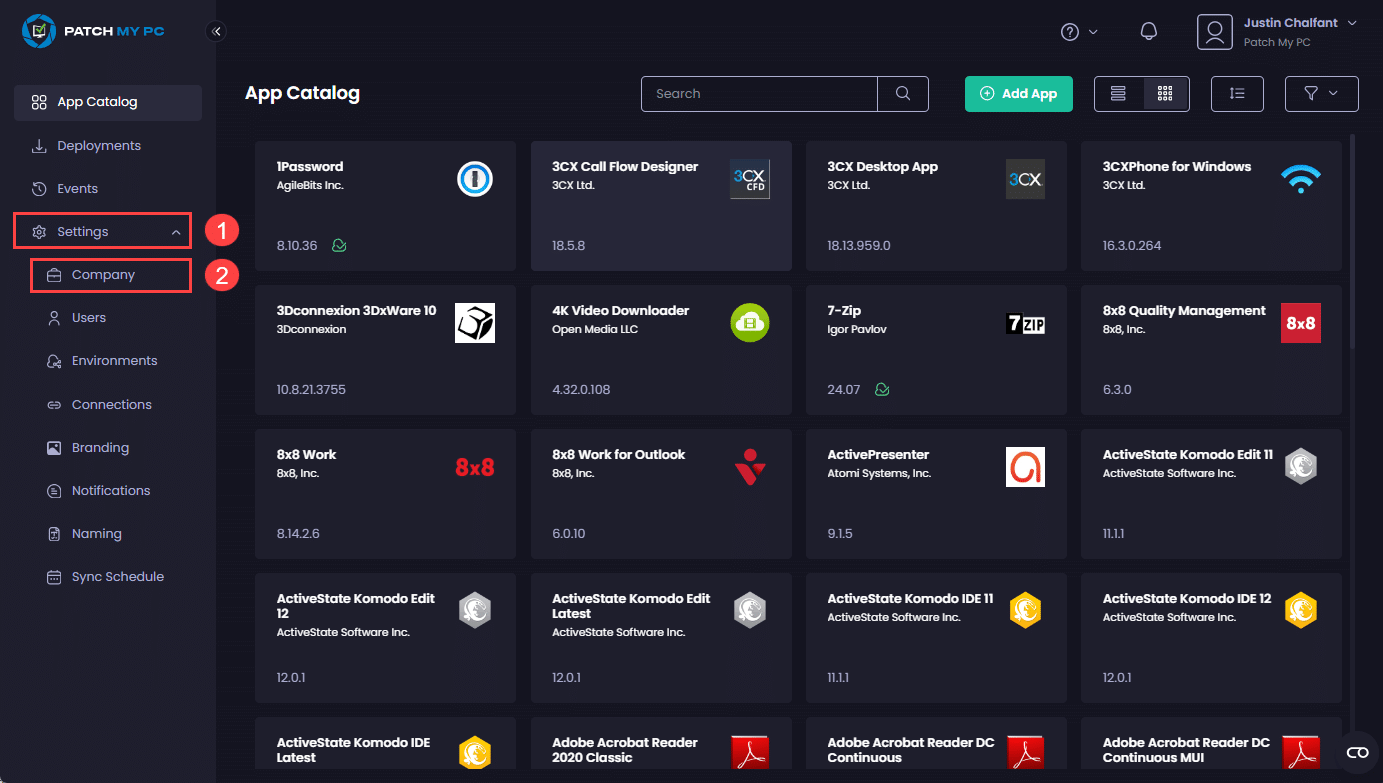 Navigating to "Settings | Company"