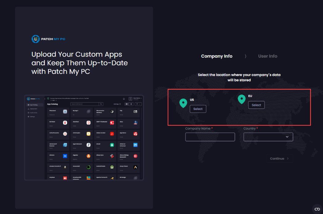 Click "Select" to select the relevant location to store your company data