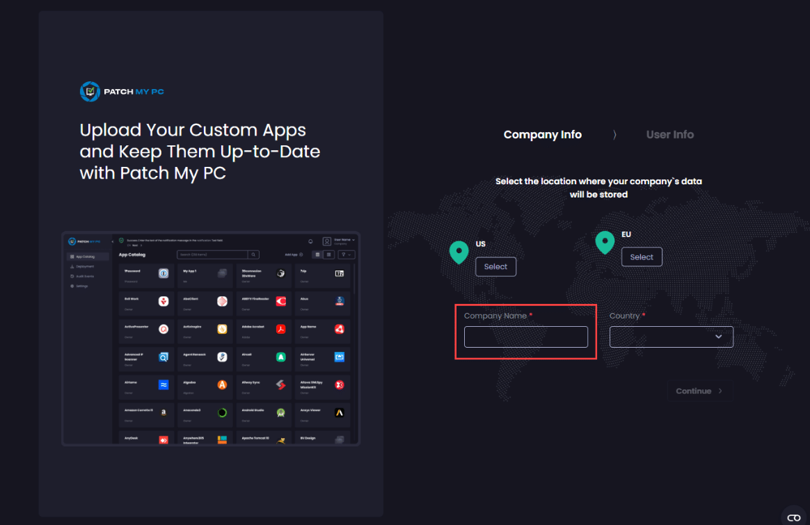 Type your company's name in the "Company Name" field