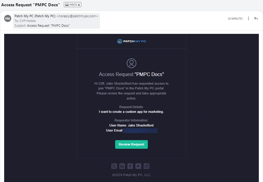 Example "Access Request" email
