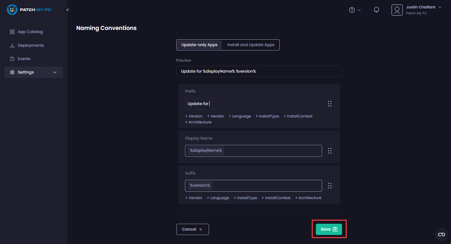 Clicking "Save" to save your changes