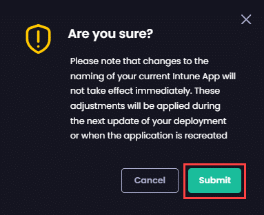 Clicking "Submit" on the "Are you sure?" popup
