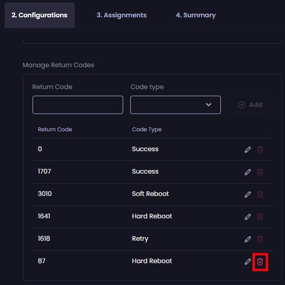 Deleting a Return Code