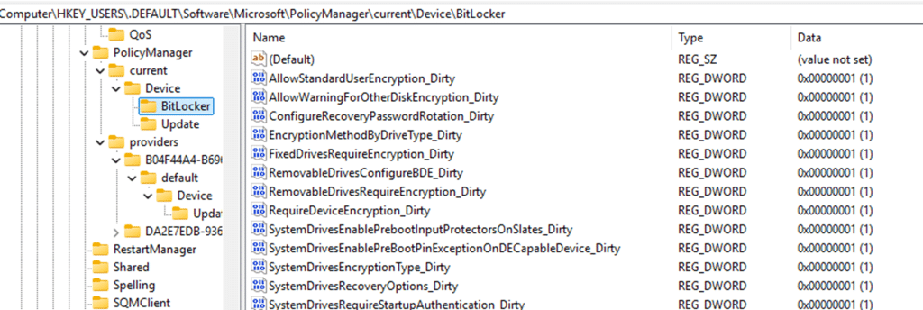 bitlocker policies showing up in the hkey_users\ .default policymanager