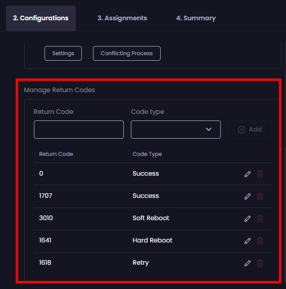 Code deleted from the list