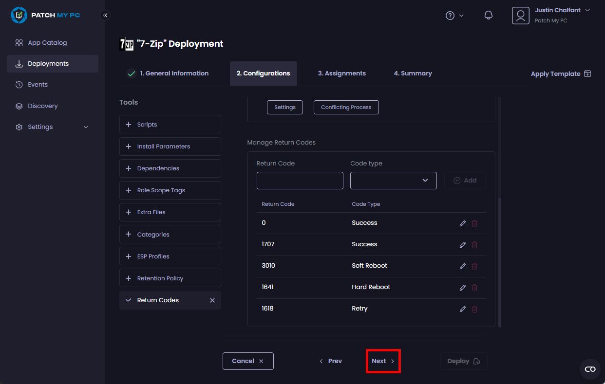 Clicking "Next" to move to the "Assignments" tab