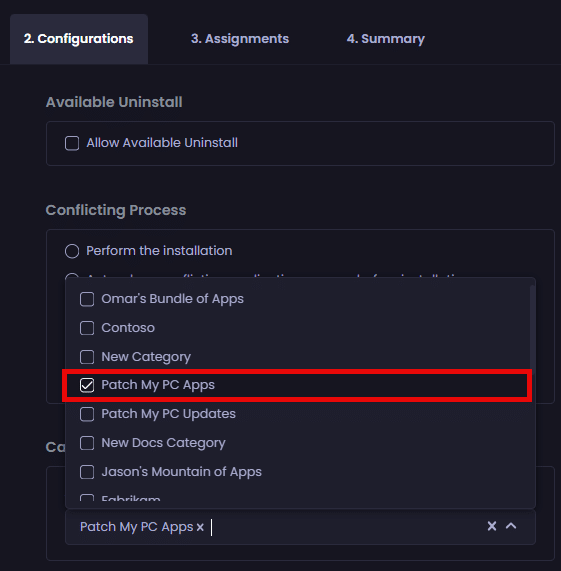 Selecting the checkbox beside the relevant categories