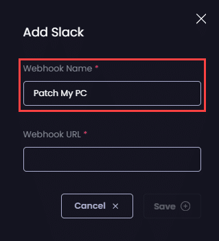 Entering a unique name for the webhook in the "Webhook Name" field