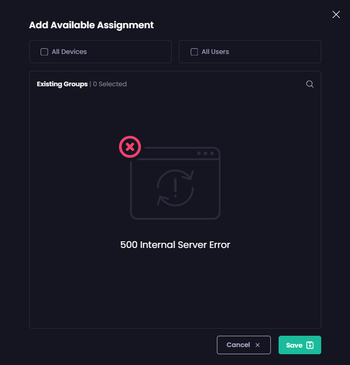 "500 Internal Server Error" when trying to add an assignment