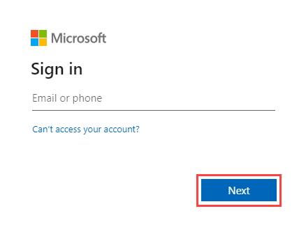 Microsoft "Sign in" screen