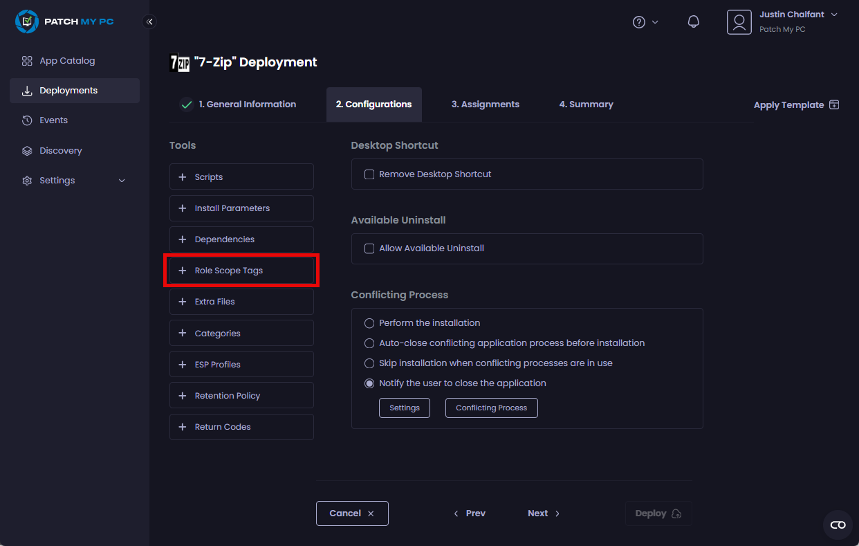 Clicking the "Role Scope Tags" tool