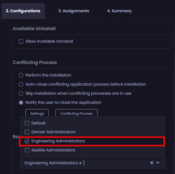 Selecting the check boxes beside the relevant Scope Tags