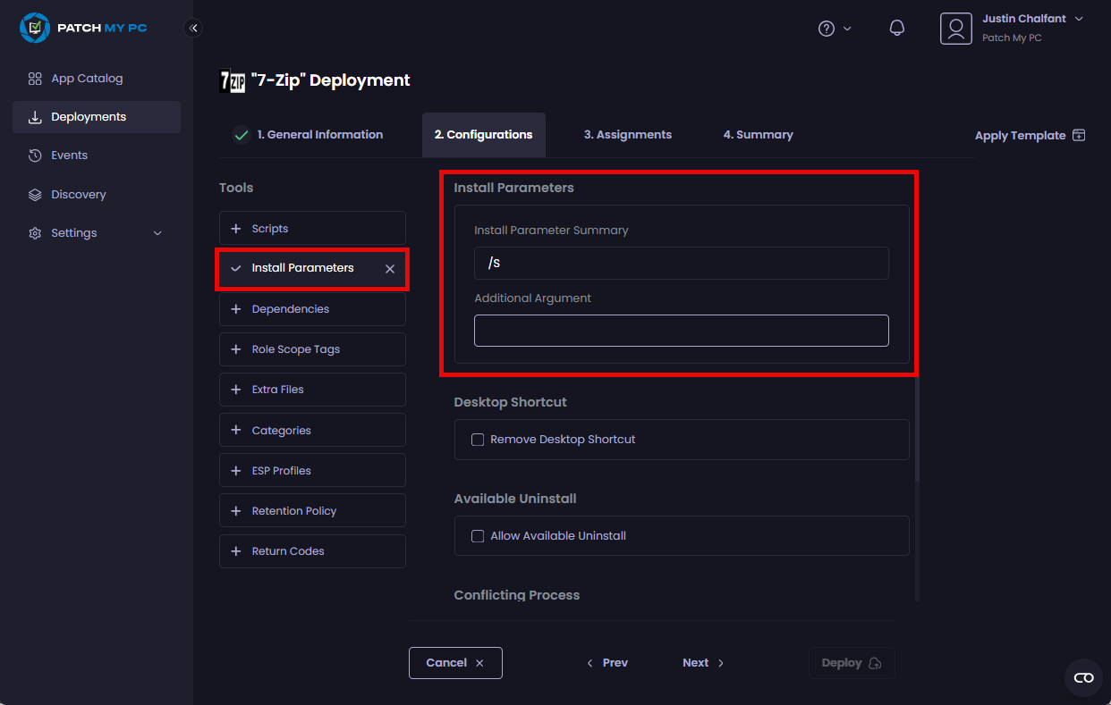 "Install Parameters" tool