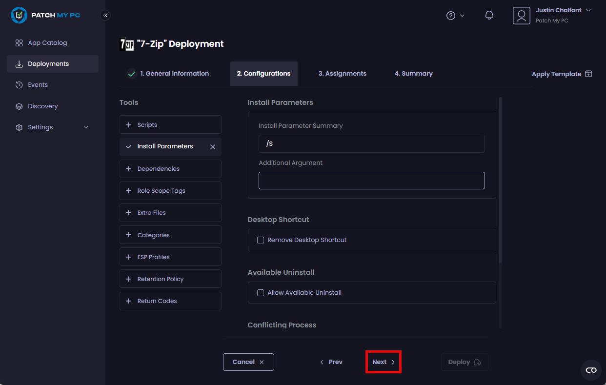 Click "Next" to move to the "Assignments" page