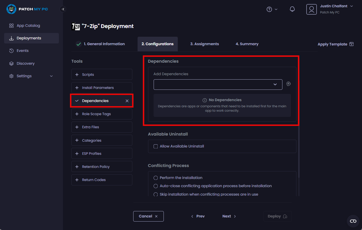 "Dependencies" tool