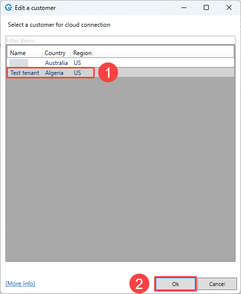 Selecting the relevant customer from the "Edit a customer" screen