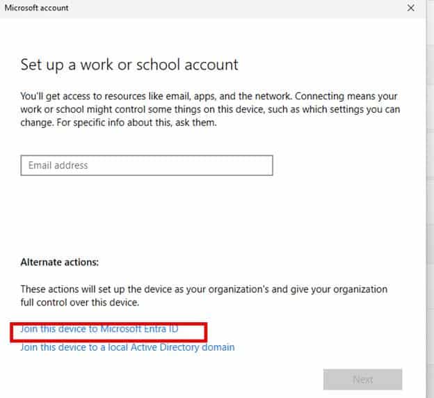 join this device to microsoft entra id