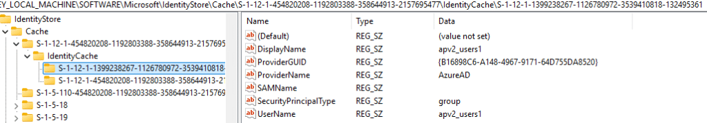 the entra sid to name cached locally