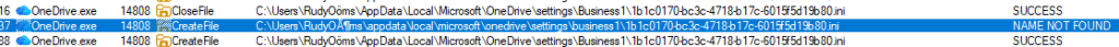 procmon showing oendrive looking for a wrong ini file in the wrong user folder