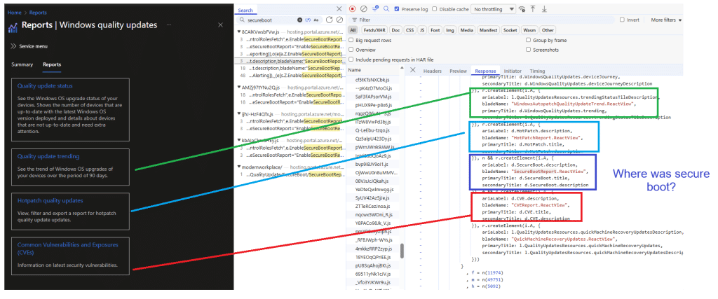 secure boot status report showing in the intune portal code
