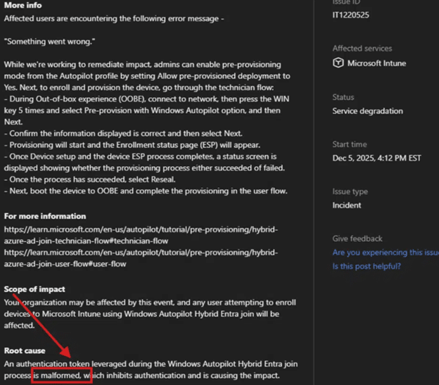80004005 something went wrong microsoft explaining the issue which was caused by a malformed token