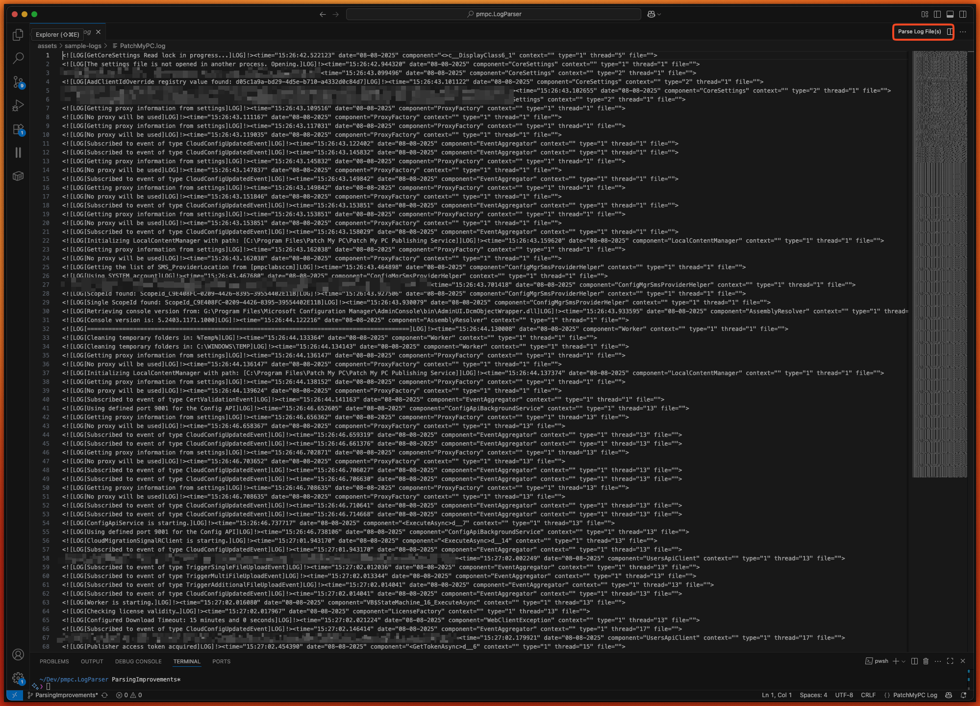 Parse log file