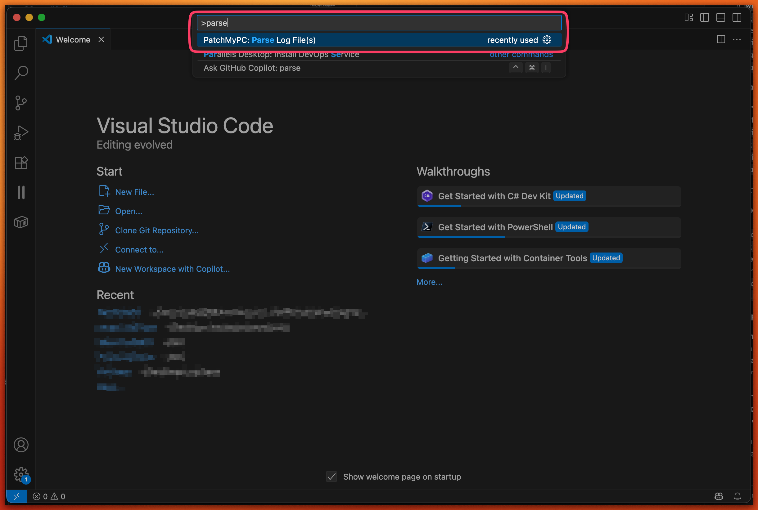 Open from command palette