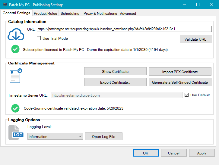 Publishing Service General Settings