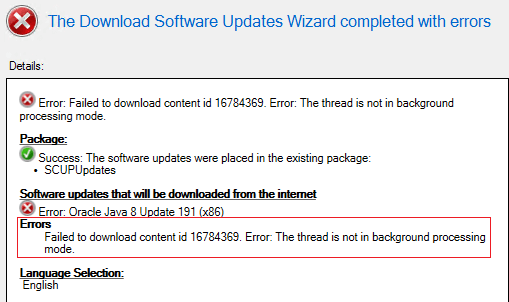 SCCM Download Failed The thread is not in background processing mode. 0x80070191