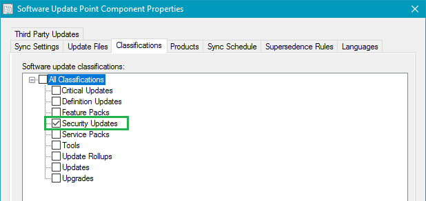 Update Classifications SCCM Security Only