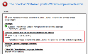 Update Downloads Fail - Error: The cloud file provider exited