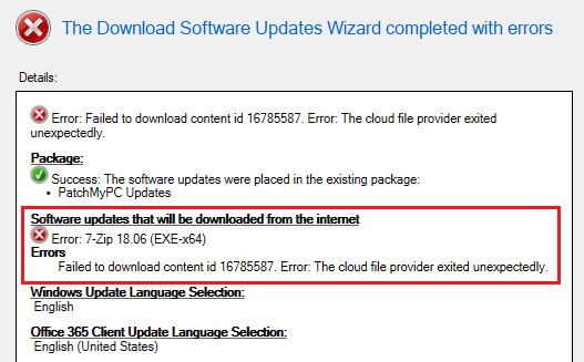 Updates Fail To Download Error The Cloud File Provider Exited Unexpectedly Error 0x80070194