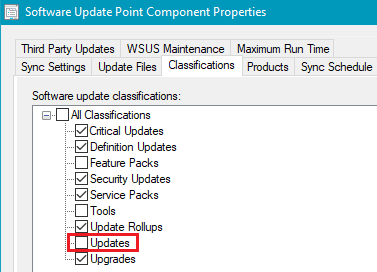 sccm software update point classifications