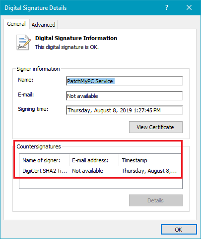 timestamp on WSUS cab file