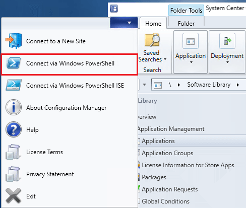 connect via powershell in SCCM console