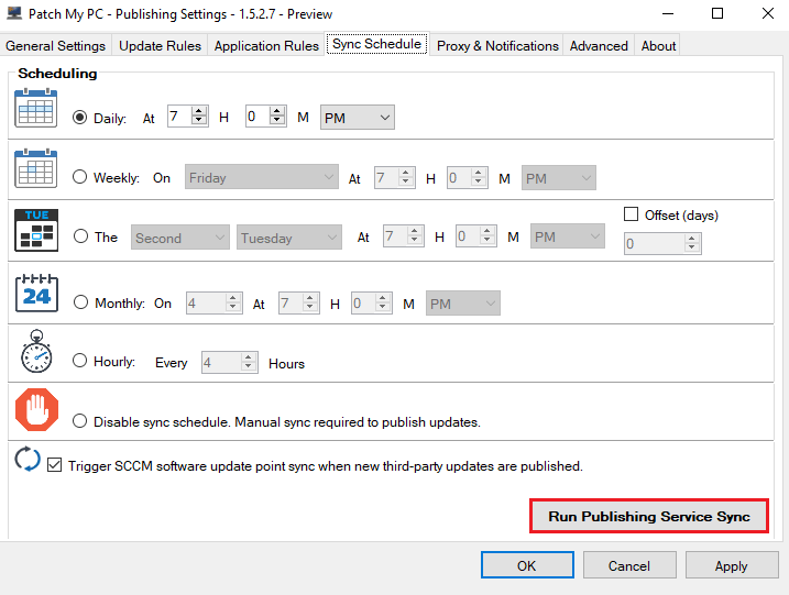 manually run publishing sync