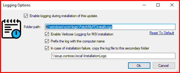 additional options for installation logging