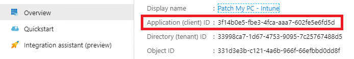 the application client id in azure ad