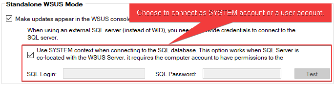 Connect as SYSTEM for WSUS